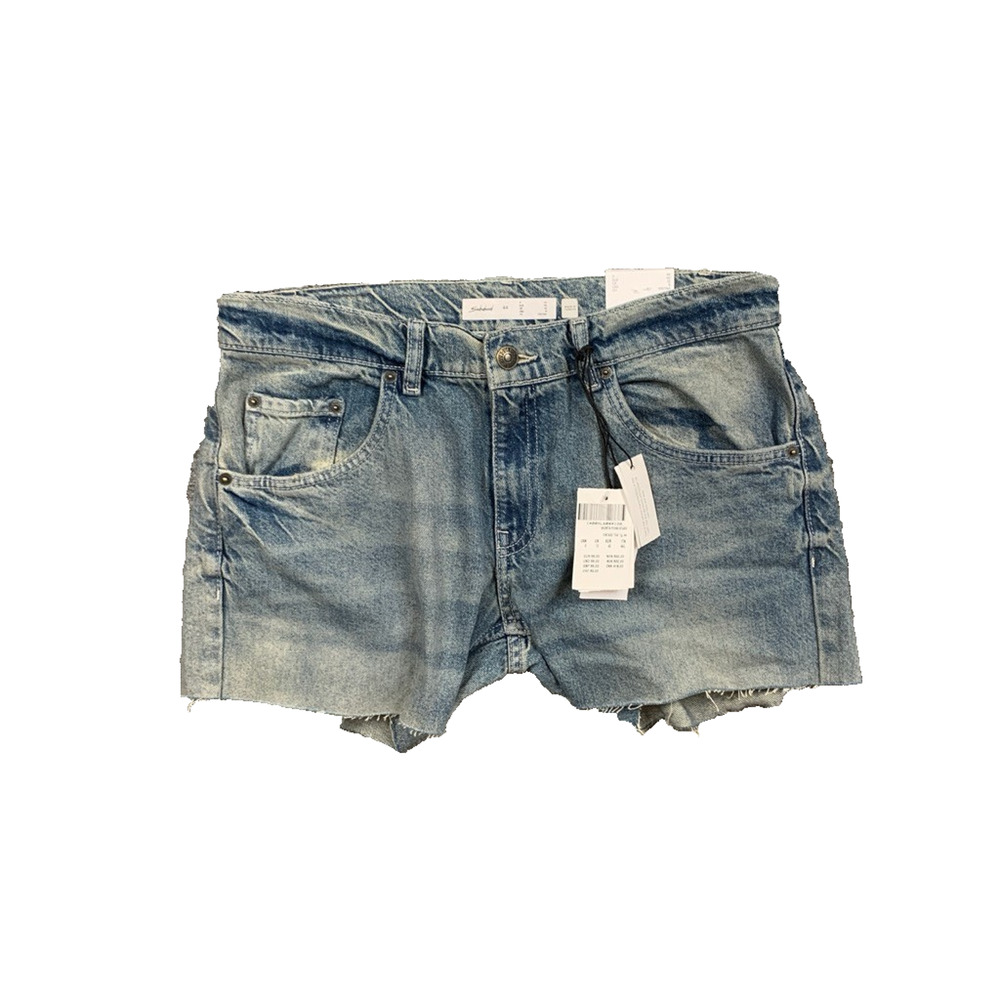 Subdued Shorts Womens 8 Blue Denim Frayed Hem Star Print Pocket Vintage Tea